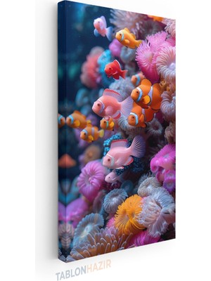 Tablonhazır Dikey Panaromik Kanvas Tablo Modern Duvar Tablosu Renkli Sevimli Baliklar Yeni Ev Hediyesi