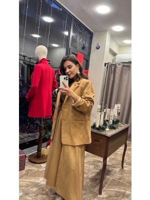 Süet Kumaş Içi Astarlı Blazer Ceket - Taba