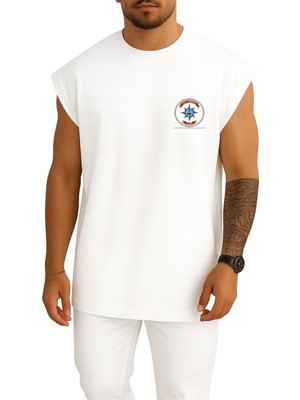 Bahriyeli Collection Oversize A594 Tcg Çubuklu Cep ve Sırt Baskılı Atlet