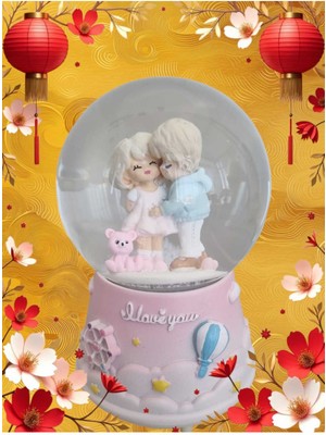 PremiumPort Işıklı Müzikli Romantik Sevgili Cam Kar Küresi Orta Boy