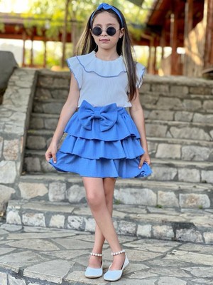 Savorzy Fırfırlı Etek Şal Yaka Gömlek Bandana Takım