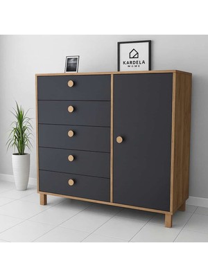 Kardela %100 Mdf Bebek Odası Çocuk Şifonyer 5 Çekmeceli Kapaklı Dolaplı Beyaz Atlantik Çam