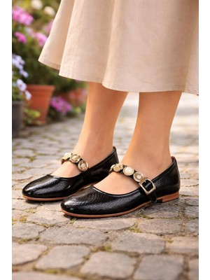 ModaOnn  Kadın Kroko Desen Altın Günlük Babet