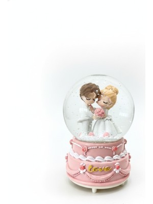 PremiumPort Işıltılı Gelin Damat Figürlü Kar Küresi, Dekoratif ve Şık Tasarım