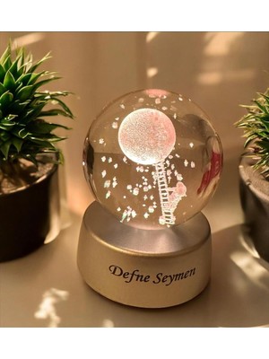 PremiumPort Kişiye Özel Renkli LED Işıklı Astronot ve Ay Temalı Cam Küre