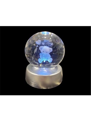 PremiumPort Işıklı Kristal Cam Küre, Ayıcık Detaylı Masa Üstü Dekorasyonu