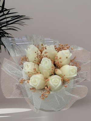 Artnest Sevgililer Günü Beyaz Lale Gül Kokulu Mum Aranjman, Beyaz Obje Çiçek Buketi, Hediyelik, Özel Günler