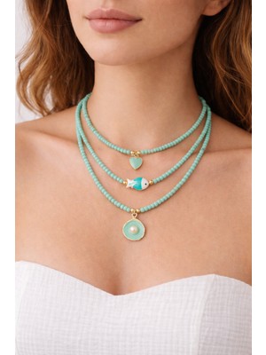 Yağmur Kadın Deniz Tema Kolye Seti 3 Lü Takım Kum Boncuk Yazlık Tatil Plaj Marin Tema Balık Midye Kalp Detaylı