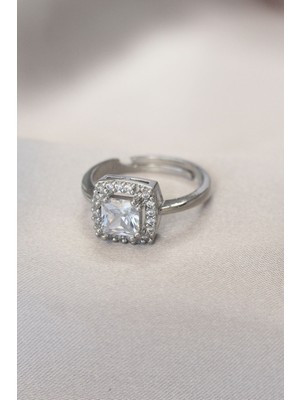 DS LLC Gümüş Renk Baget ve Zirkon Taşlı Kare Yüzük - TJ-BYK1740 Iegtgrs-34