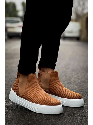 Zapatos CH069 Harmany Erkek Spor Günlük Chelsea Tipi Bağcıksız Kadife Kumaş Bot Kbt - Taba
