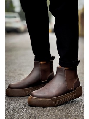 Zapatos CH069 Harmany Erkek Spor Günlük Chelsea Tipi Bağcıksız Cilt Bot Ckt - Kahverengi