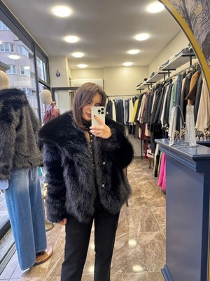 Peluş Yaka Kürk - Siyah