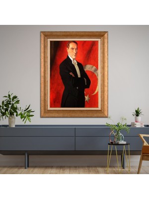 Giyense Özel Seri Altın Paspartulu Çerçeveli Atatürk Tablo TR797