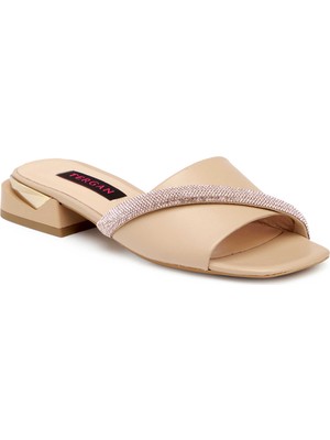 Tergan Nude Hakiki Deri Kadın Terlik - K25Y1TR67938-Q0C