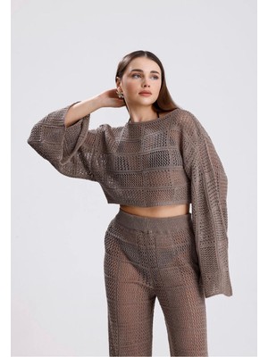 Yuga Knitting Kadın Triko Örgü Basic Pantolon-Üst Takım Kombin Plaj Elbisesi