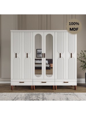 Comiet Zen 6 Kapak Mdf Ayaklı Tasarım Aynalı Country Gardırop