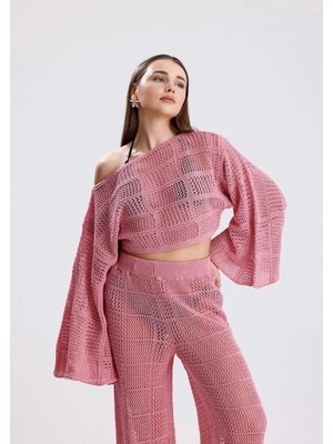 Yuga Knitting Kadın Triko Örgü Basic Pantolon-Üst Takım Kombin Plaj Elbisesi