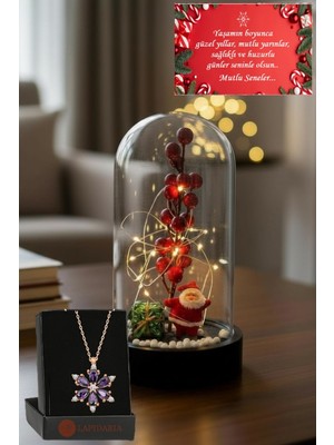 PremiumPort Yılbaşı Temalı Kokina ve Çiçekli Noel Baba LED Işıklı Fanus Kolye