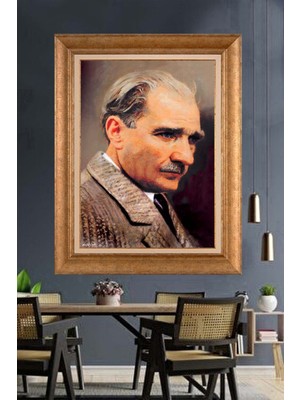 Giyense Özel Seri Altın Paspartulu Çerçeveli Atatürk Tablo TR1286