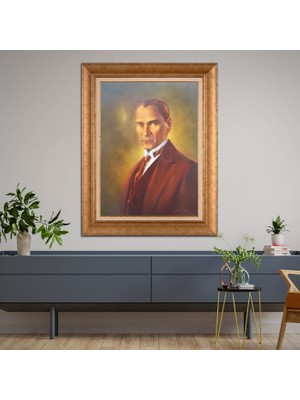Giyense Özel Seri Altın Paspartulu Çerçeveli Atatürk Tablo TR581