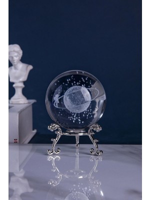 PremiumPort Dekoratif Metal Ayaklı Cam Satürn Kız Küre Kristal Top Hediye