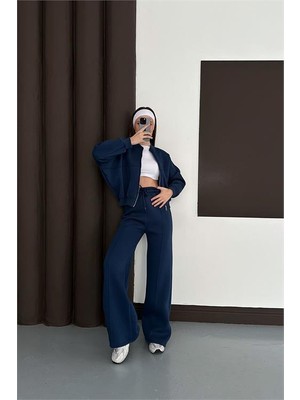 Neşeli Butik Kadın Lacivert Fermuarlı 3 Iplik Eşofman Takımı NBESF01