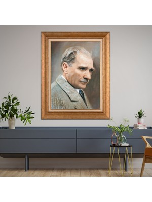 Giyense Özel Seri Altın Paspartulu Çerçeveli Atatürk Tablo TR420