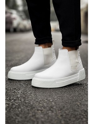 Zapatos CH069 Harmany Erkek Spor Günlük Chelsea Tipi Bağcıksız Cilt Bot Cbt - Beyaz