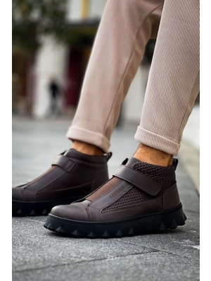 Zapatos CH103 Pyramid Long Erkek Spor Günlük Bağcıksız Cırtlı Cilt Bot Cst - Kahverengi