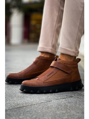 Zapatos CH103 Pyramid Long Erkek Spor Günlük Bağcıksız Cırtlı Cilt Bot Cst - Taba