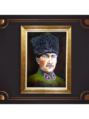 Giyense Özel Seri Altın Paspartulu Çerçeveli Atatürk Tablo TR511