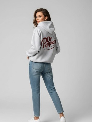 Trendseninle Kadın Dr Pepper Baskı Pamuklu Kapüşonlu Sweatshirt