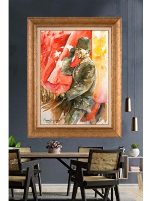 Giyense Özel Seri Altın Paspartulu Çerçeveli Atatürk Tablo TR985