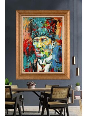 Giyense Özel Seri Altın Paspartulu Çerçeveli Atatürk Tablo TR1213