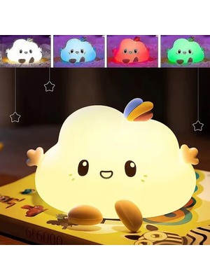 PremiumPort Renkli Bulut Figürlü Pofuduk LED Gece Lambası, Çocuk Odası ve Dekorasyon Için