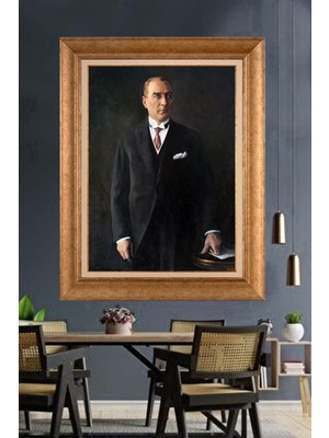 Giyense Özel Seri Altın Paspartulu Çerçeveli Atatürk Tablo TR959
