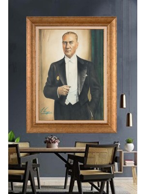 Giyense Özel Seri Altın Paspartulu Çerçeveli Atatürk Tablo TR1237