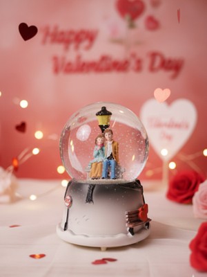PremiumPort Işıklı Müzikli Kar Küresi, Sevgililer Günü Hediye, Büyüleyici Atmosfer