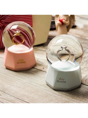 PremiumPort Işıklı Küçük Boy Kar Küresi, Tektaş Yüzük Teması, Mavi Renk, Dekoratif