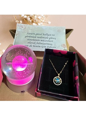 PremiumPort Renkli LED Işıklı Satürn Kız Küre ve Dolunay Kristal Top Lamba
