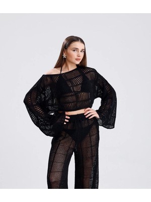 Yuga Knitting Kadın Triko Örgü Basic Pantolon-Üst Takım Kombin Plaj Elbisesi