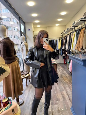 Deri Blazer Ceket - Siyah