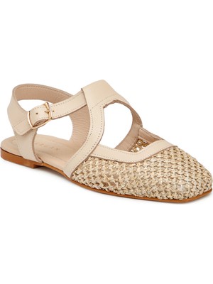 Tergan Bej Deri - Tekstil Kadın Sandalet - K25Y1SN68073-A25