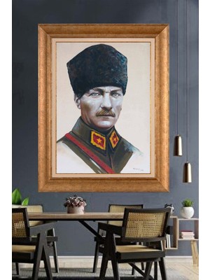 Giyense Özel Seri Altın Paspartulu Çerçeveli Atatürk Tablo TR897