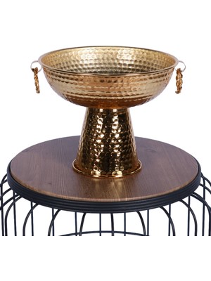 Yapay Çiçek Sitesi Metal Dekoratif Ayaklı Sunumluk Çiçeklik Küpeli Altın 19 cm