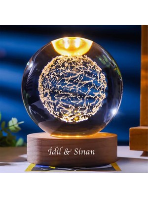PremiumPort Kişiye Özel Büyük Boy Işıklı Ahşap Yıldız Haritası Temalı Cam Küre 8cm