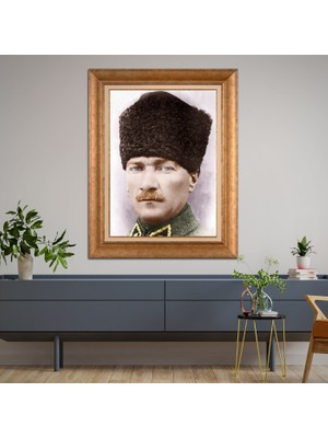 Giyense Özel Seri Altın Paspartulu Çerçeveli Atatürk Tablo TR413