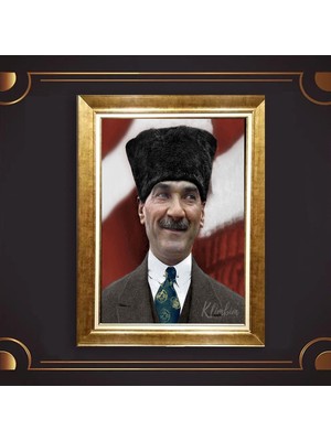 Giyense Özel Seri Altın Paspartulu Çerçeveli Atatürk Tablo TR485