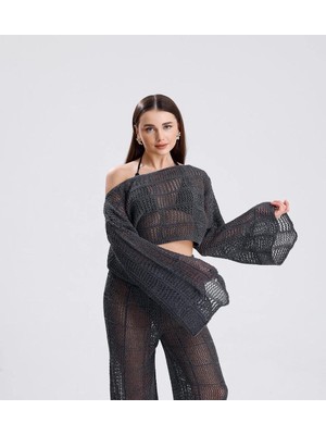 Yuga Knitting Kadın Triko Örgü Basic Pantolon-Üst Takım Kombin Plaj Elbisesi