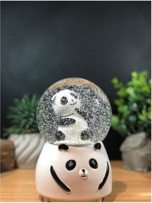 PremiumPort Düşünen Panda Temalı Işıklı Müzikli Orta Boy Kar Küresi
